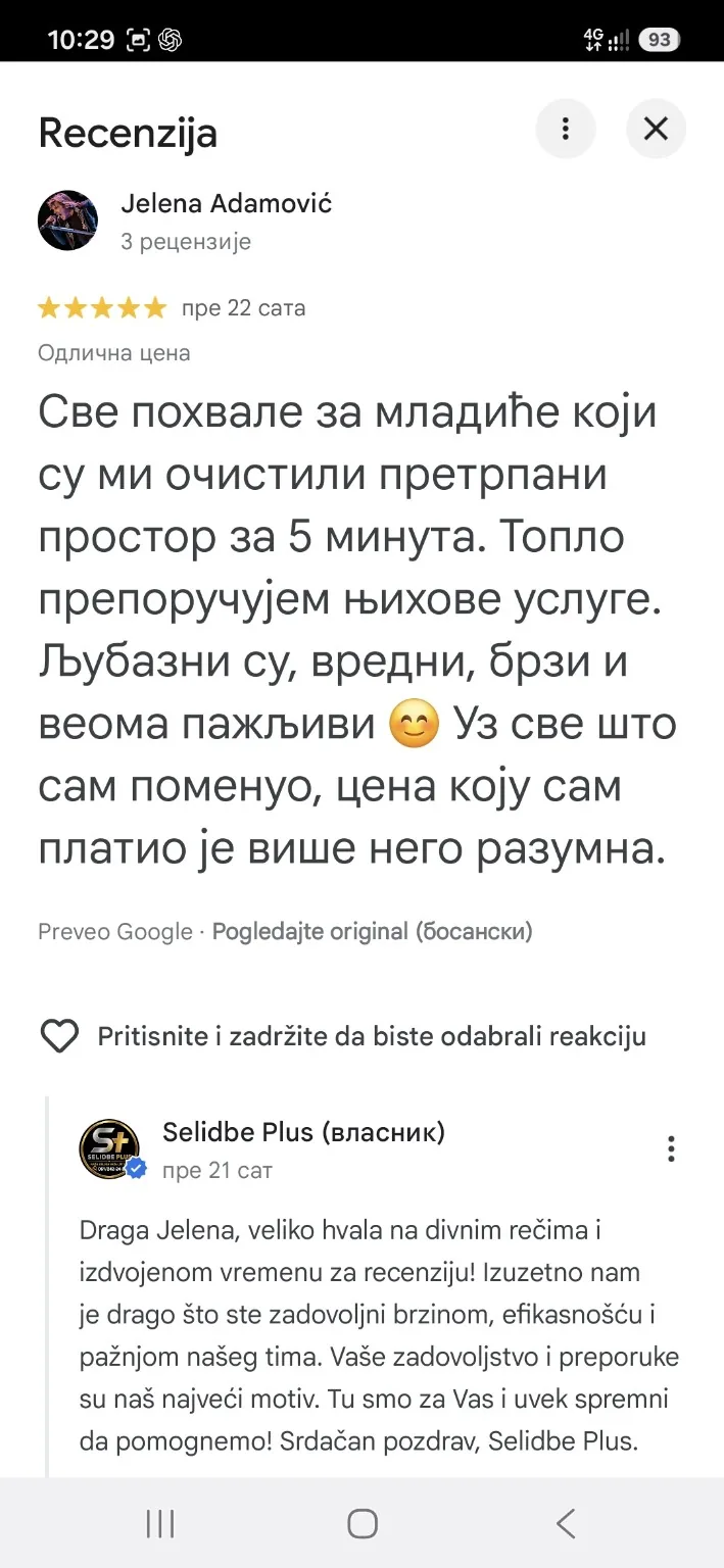 Google recenzija klijenta Jelena za ovaj posao
